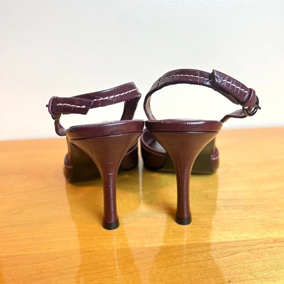 Worthington Size 6.5 Burgundy Mahogany‎ Red Croc Alligator Peep Toe Heels Shoes - Picture 6 of 13